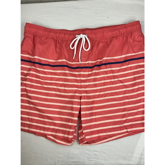 Men’s Amazon Essentials Swim Trunks Size XXL Peach Striped Elastic Waist EUC - Picture 1 of 3